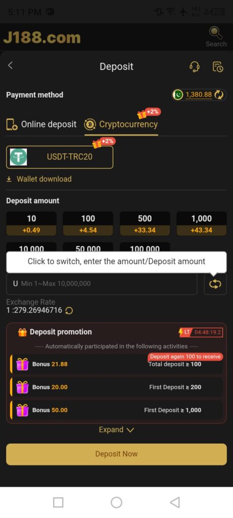 j188 deposit usdt